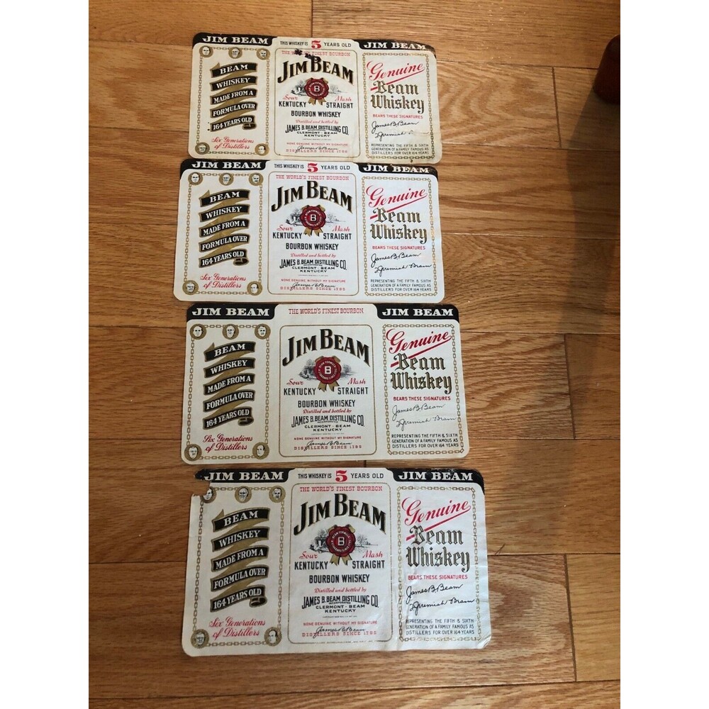 Jim Beam Sour Mash Kentucky Straight Bourbon‎ Whiskey Labels Lot of 4 Vintage